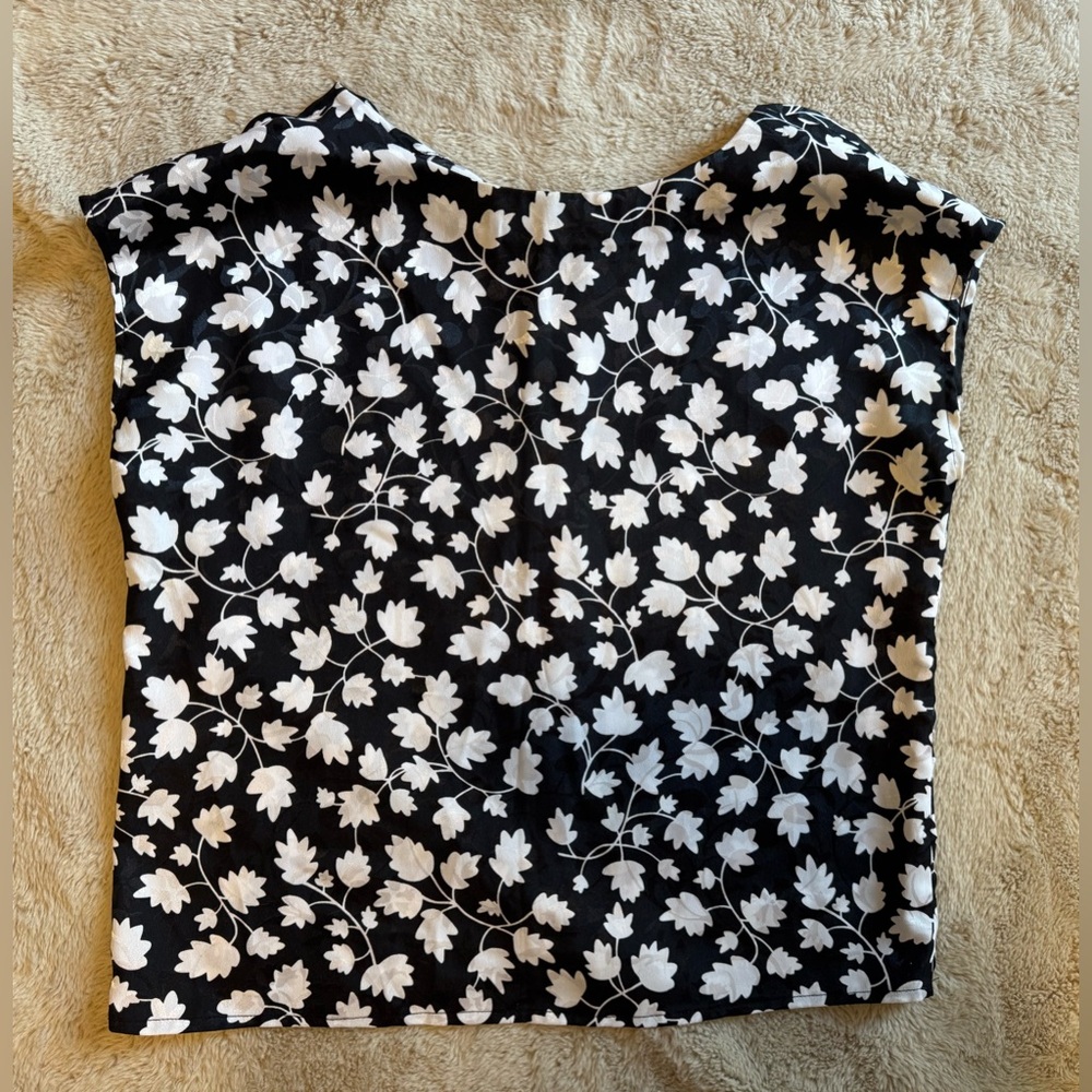 Vintage Black & White Floral Silky Blouse